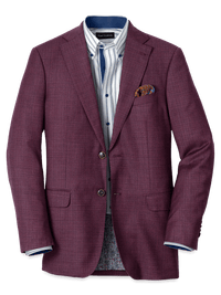 Wool Single Breasted Notch Lapel Sport Coat - Plum