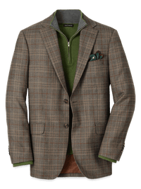 Wool Plaid Single Breasted Notch Lapel Sport Coat - Brown