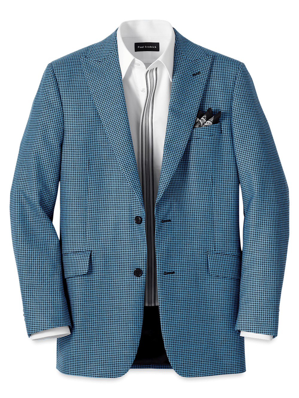 Product Image of Wool Houndstooth Single Breasted Peak Lapel Sport Coat-Blue/Black