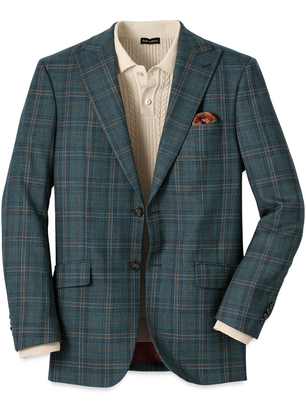 Product Image of Wool Plaid Single Breasted Peak Lapel Sport Coat-Teal