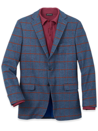 Cotton Blend Plaid Notch Lapel Sport Coat - Blue