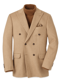 Camel Hair Double Breasted Peak Lapel Sport Coat - Camel
