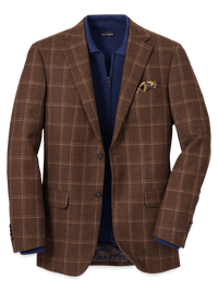 Wool Plaid Single Breasted Notch Lapel Sport Coat - Brown