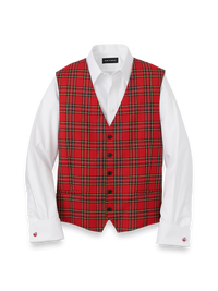 Wool Blend Tartan Plaid No Lapel 5 Button Vest - Red Multi