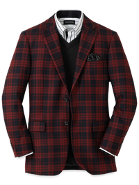 Wool Plaid Single Breasted Notch Lapel Sport Coat - Black/red
