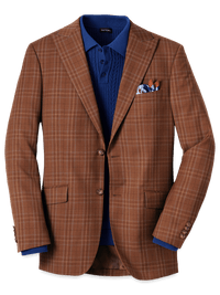 Wool Plaid Single Breasted Peak Lapel Sport Coat - Copper Plaid