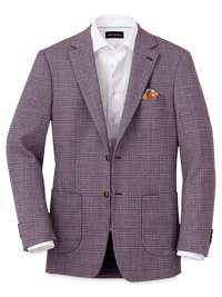 Wool Plaid Single Breasted Notch Lapel Sport Coat - Purple