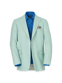 Wool Houndstooth Single Breasted Peak Lapel Sport Coat - Aqua