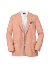 Wool Houndstooth Single Breasted Peak Lapel Sport Coat - Melon