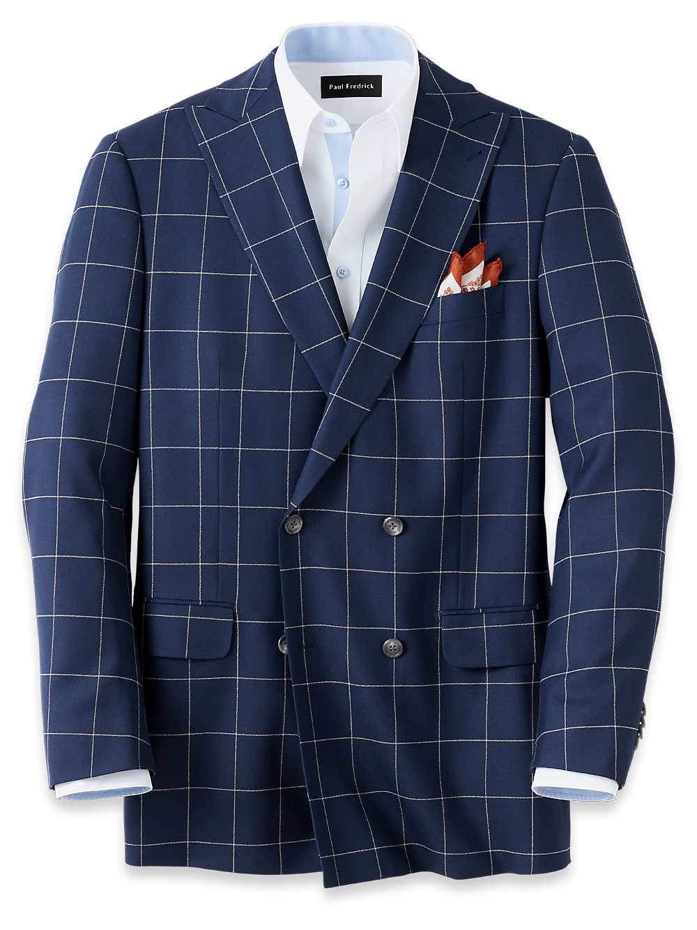 Product Image of Wool Windowpane Double Breasted Sport Coat-Navy