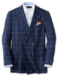 Wool Windowpane Double Breasted Sport Coat - Navy