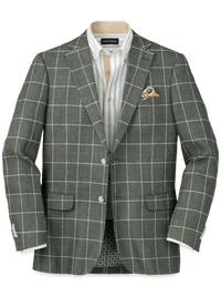 Linen Windowpane Single Breasted Notch Lapel Sport Coat - Green