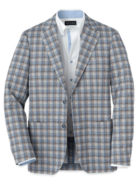 Microfiber Knit Stretch Plaid Notch Lapel Sport Coat - Multi