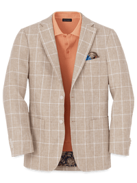 Linen Windowpane Single Breasted Notch Lapel Sport Coat - Tan