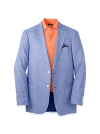 Linen Blend Single Breasted Notch Lapel Sport Coat - Blue