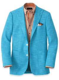 Cotton Blend Peak Lapel Sport Coat - Aqua