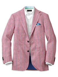 Linen Glen Plaid Notch Lapel Sport Coat - Berry