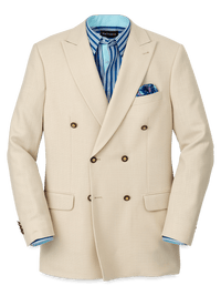 Wool Blend Double Breasted Peak Lapel Sport Coat - Cream