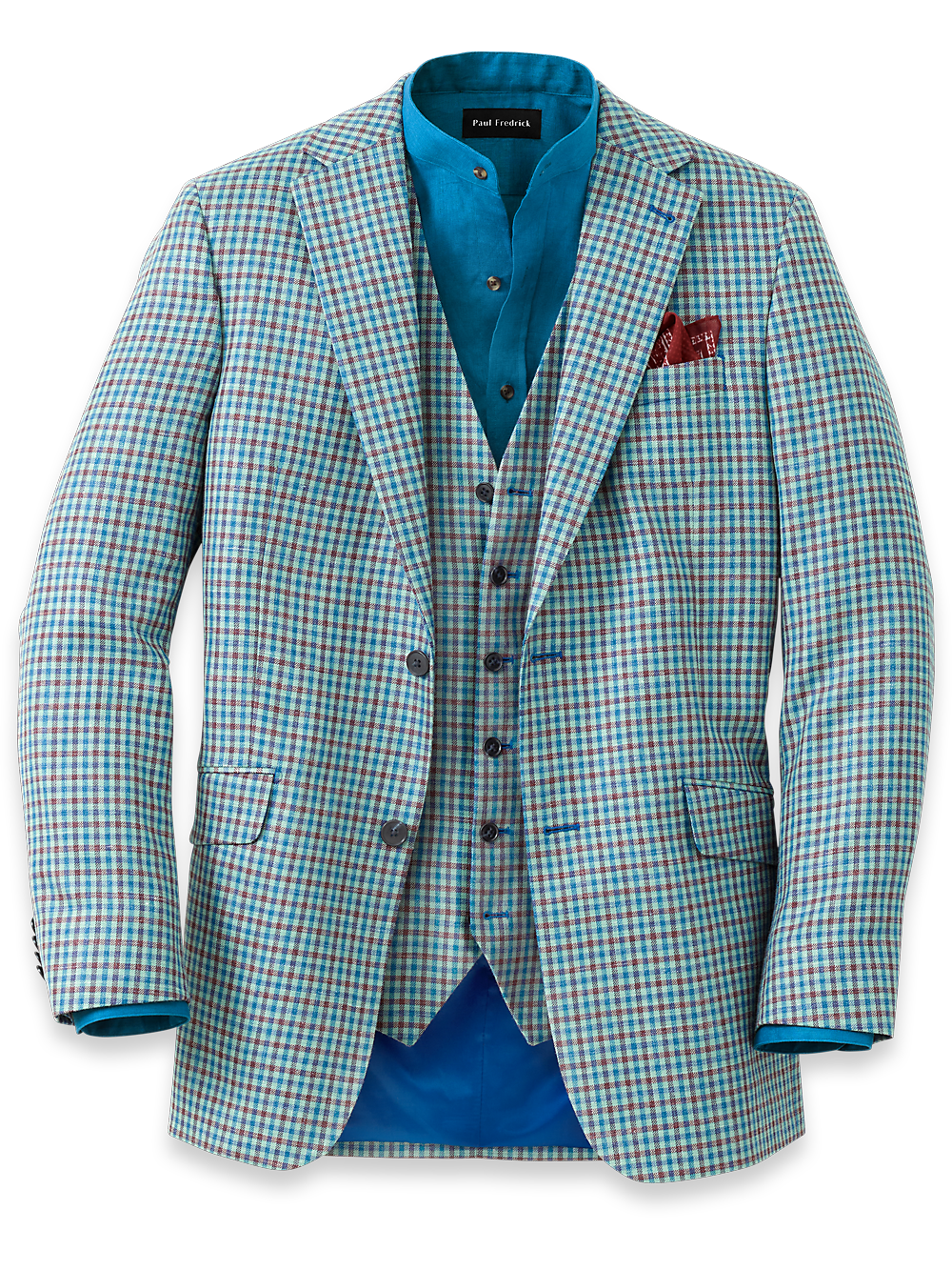 Product Image of Wool Blend Check Notch Lapel Sport Coat-Blue/Burgundy