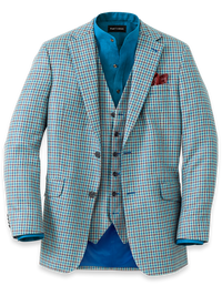 Wool Blend Check Notch Lapel Sport Coat - Blue/burgundy