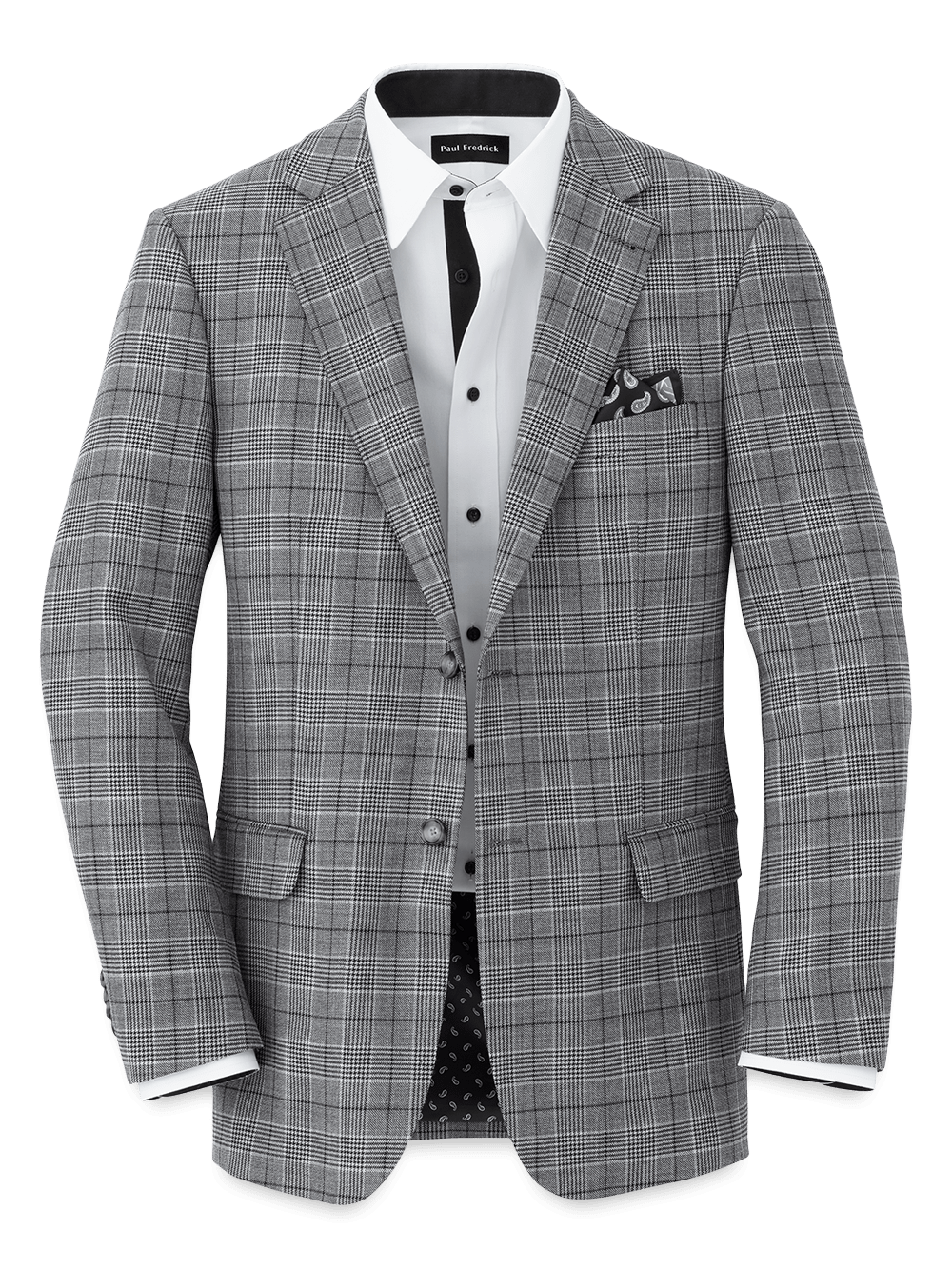 Product Image of Wool Plaid Single Breasted Notch Lapel Sport Coat-Black/Grey