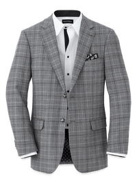 Wool Plaid Single Breasted Notch Lapel Sport Coat - Black/grey