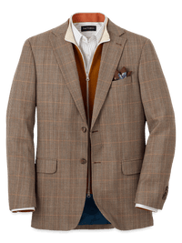 Wool Plaid Single Breasted Notch Lapel Sport Coat - Brown
