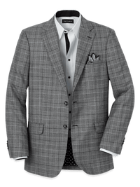 Wool Plaid Single Breasted Notch Lapel Sport Coat - Black/grey