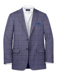 Wool Stretch Windowpane Single Breasted Notch Lapel Sport Coat - Purple