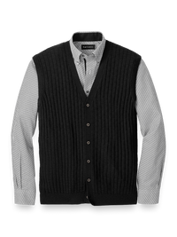 Silk, Cotton & Cashmere Button Front Caridgan Vest - Black