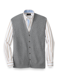 Silk, Cotton & Cashmere Button Front Caridgan Vest - Grey