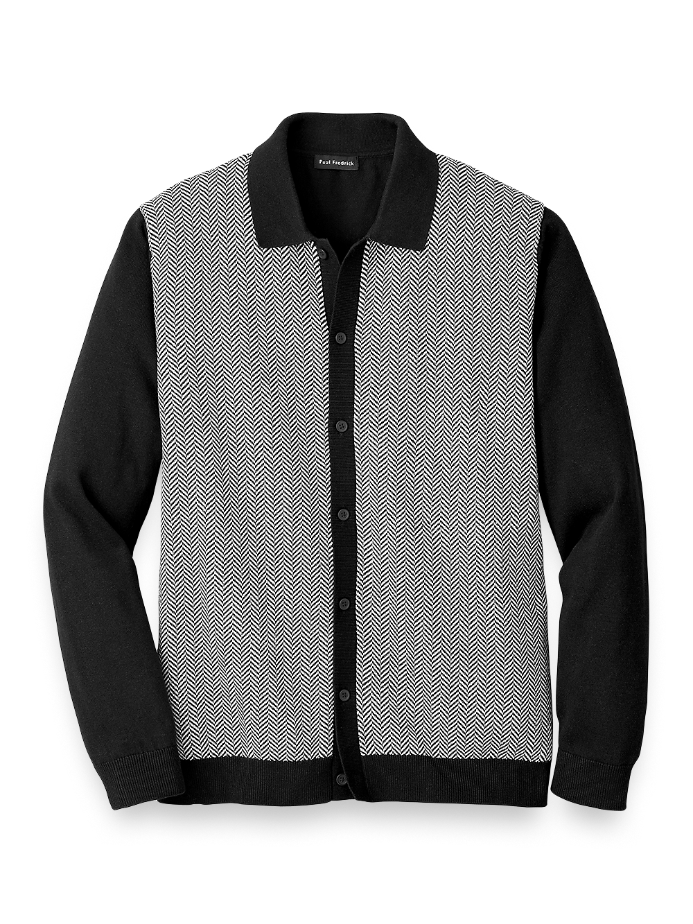 Product Image of Cotton Button Front Polo-Black/White