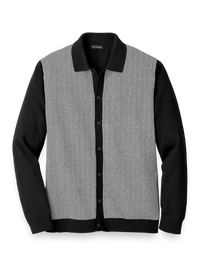 Cotton Button Front Polo - Black/white