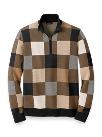 Cotton Zip Mock Neck Sweater - Multi