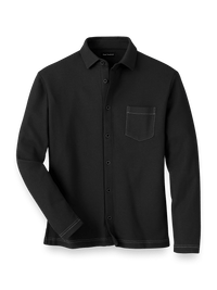 Cotton Blend Button Front Polo - Black