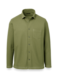 Cotton Blend Button Front Polo - Olive