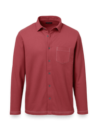 Cotton Blend Button Front Polo - Burgundy