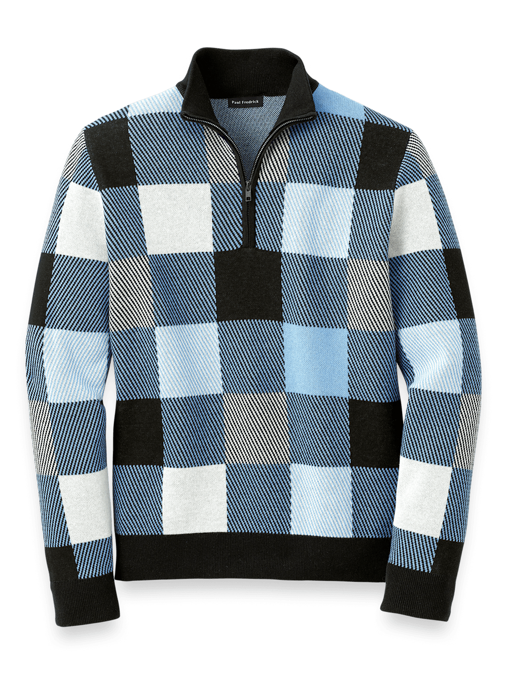 Product Image of Cotton Quarter Zip Mock Neck Sweater-Blue Multi