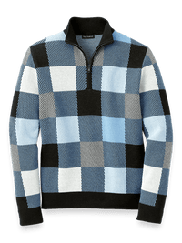 Cotton Quarter Zip Mock Neck Sweater - Blue Multi