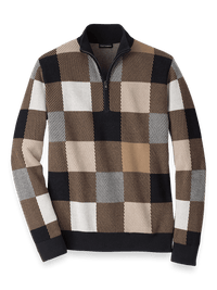 Cotton Quarter Zip Mock Neck Sweater - Multi