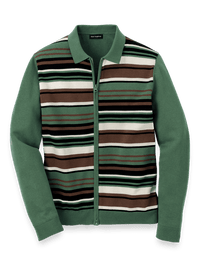 Cotton Full Zip Polo - Olive