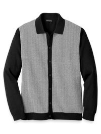 Cotton Button Front Polo - Black/white