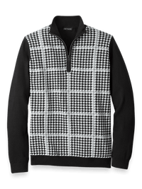 Cotton Quarter Zip Mock Neck Sweater - Black/white