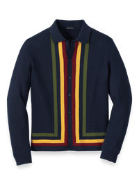 Cotton Button Front Polo - Navy