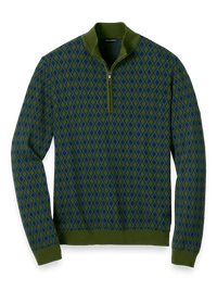 Cotton Quarter Zip Mock Neck Sweater - Olive