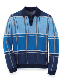 Cotton Three Button Polo - Blue Multi