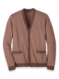 Cotton Button Front V-neck Cardigan - Brown
