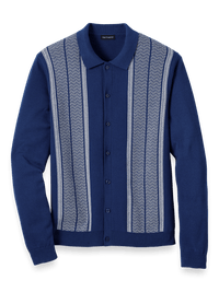 Cotton Button Front Polo - Blue