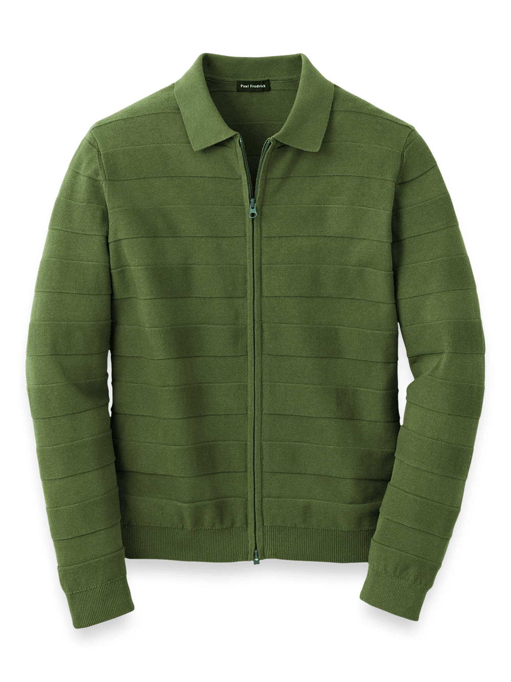 Product Image of Cotton Full Zip Polo-Olive