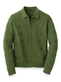 Cotton Full Zip Polo - Olive
